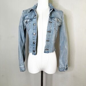 H&M Coachella Denim Jacket Distressed‎ Cropped Jean Jacket Festival XS?